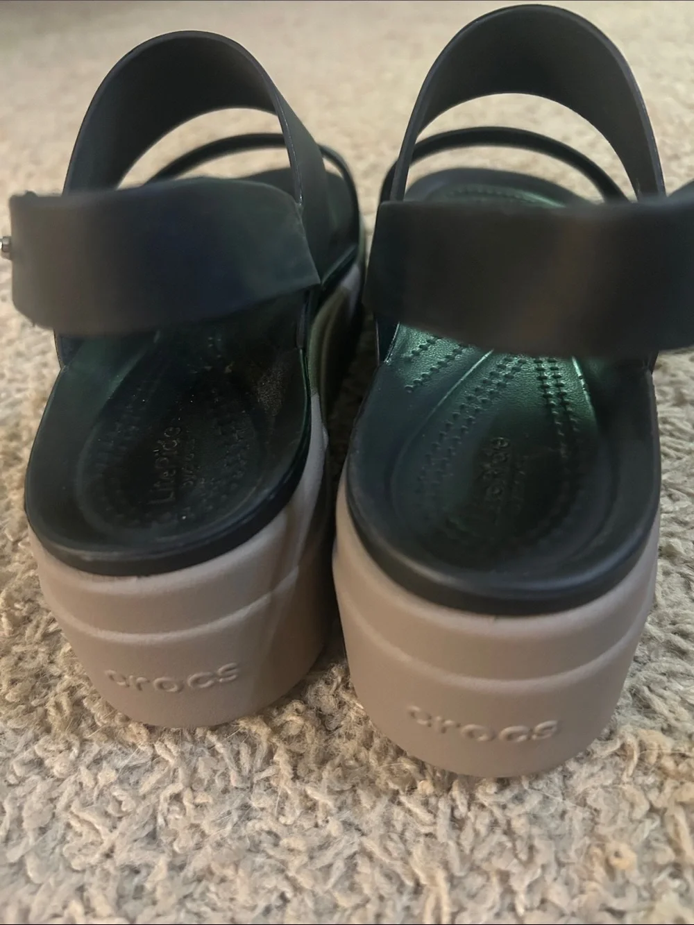 CROCS Women's Black Platform Sandal with Taupe Platform